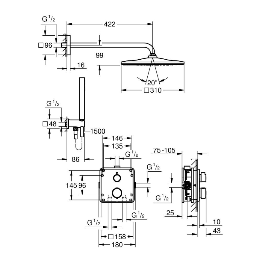 GROHE 34881000 - Вбудована душова система PRECISION 310 × 310 mm блискучий хром