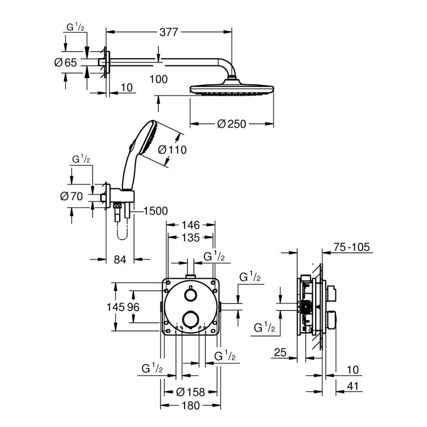 GROHE 348832430 - Душевой комплект VITALIO START 250 мм чёрный