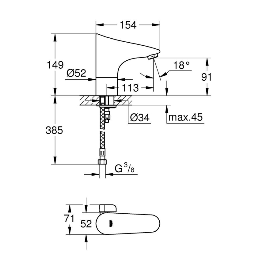 GROHE 36207001 - електронний змішувач для умивальника EUROPLUS E DN 15 глянцевий хром