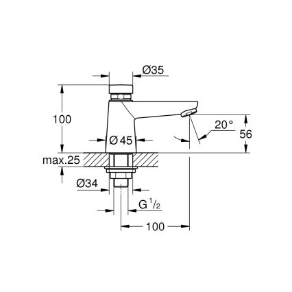 GROHE 36265000-Самозакрывающийся напольный вентиль EUROECO COSMOPOLITAN T DN 15 хром