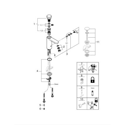 GROHE 36317000 - Самозакривний змішувач для умивальника EUROSMART COSMOPOLITAN T хром