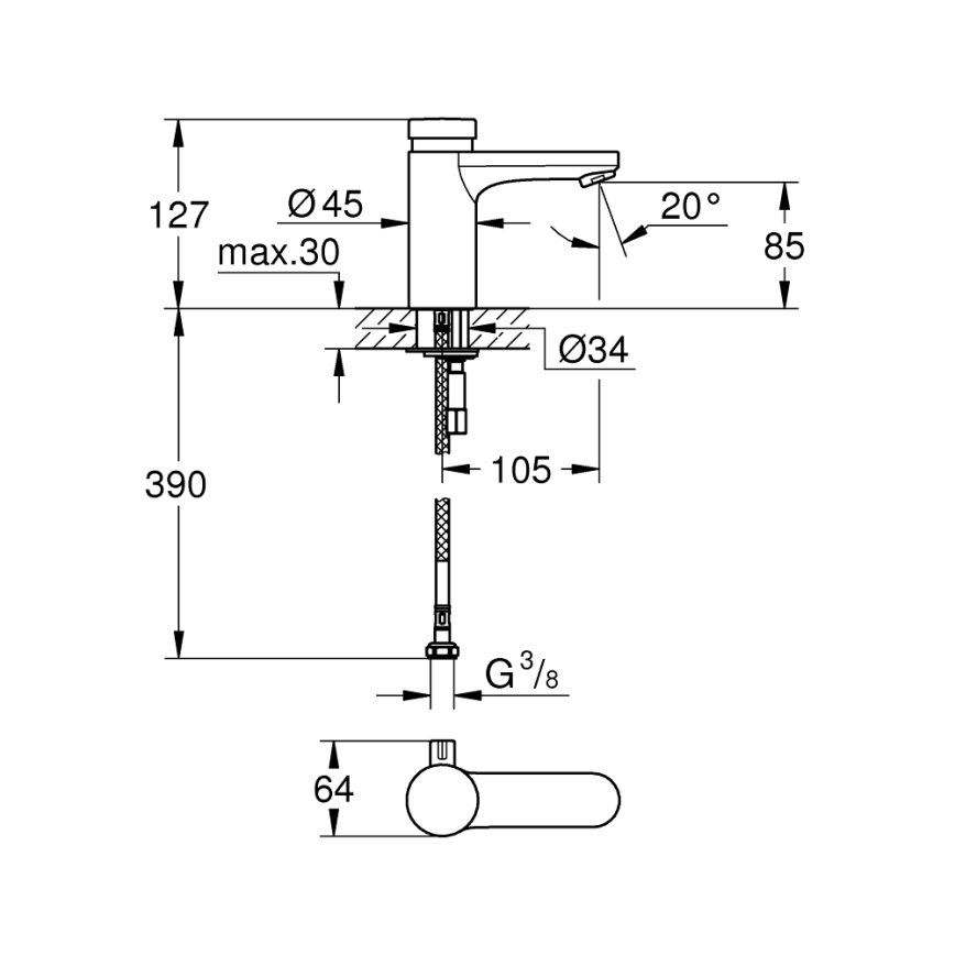 GROHE 36317000 - Самозакрывающийся смеситель для умывальника EUROSMART COSMOPOLITAN T с хромированной отделкой