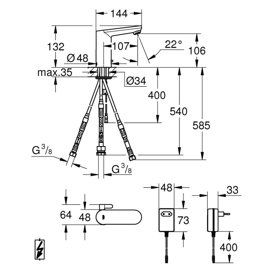 GROHE 36324001 - Инфракрасный электронный смеситель для раковины EUROSMART COSMOPOLITAN E хром
