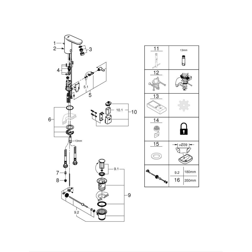 GROHE 36331001 - Змішувач для умивальника EUROECO 1 14” блискучий хром