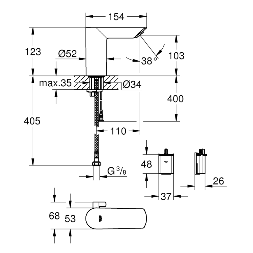 GROHE 36451000 - Електронний змішувач для умивальника BAU COSMOPOLITAN E полірований хром