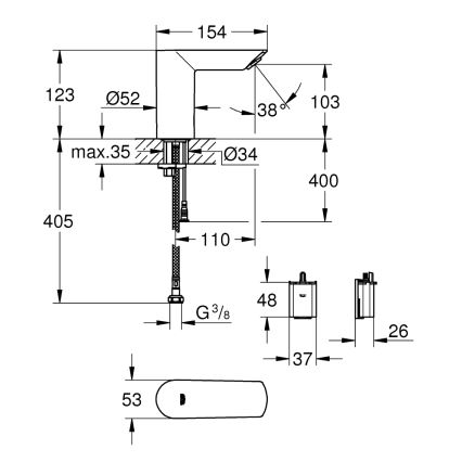 GROHE 36452000 - Инфракрасный электронный смеситель для умывальника BAU COSMOPOLITAN E хром