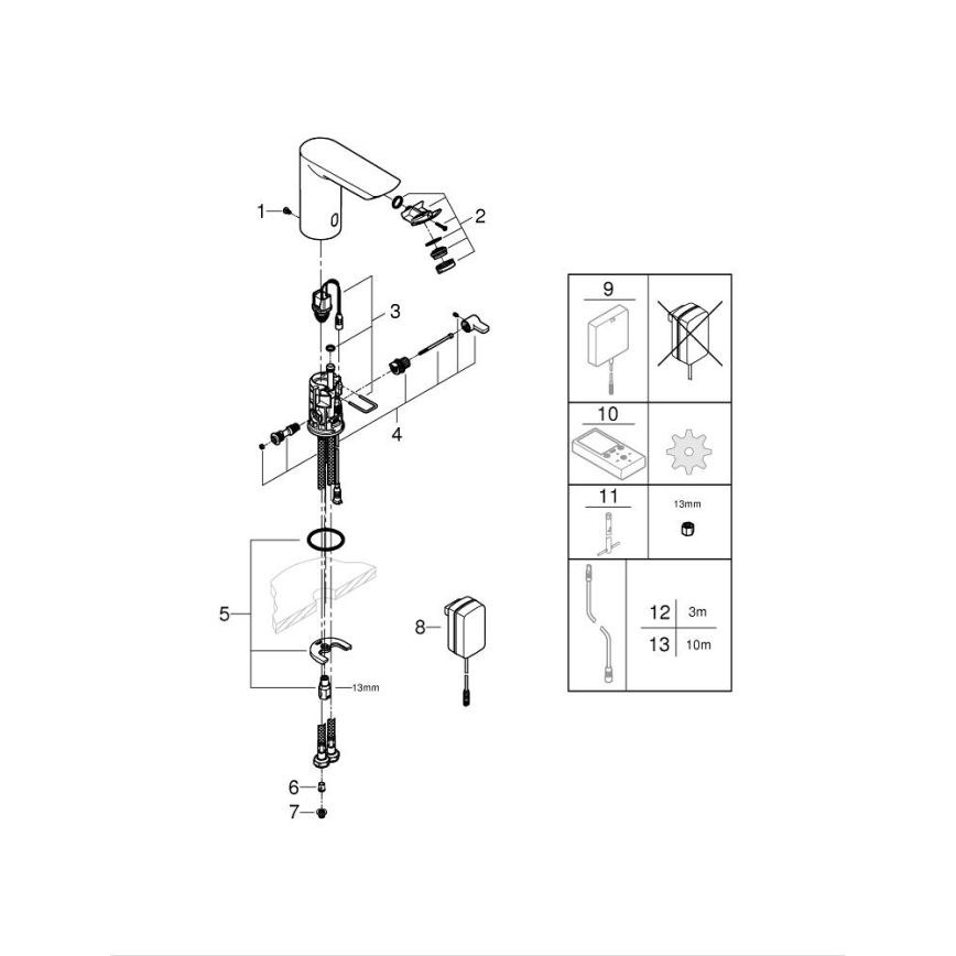 GROHE 36453000 - Инфракрасный электронный смеситель для раковины BAU COSMOPOLITAN E 123 мм хром
