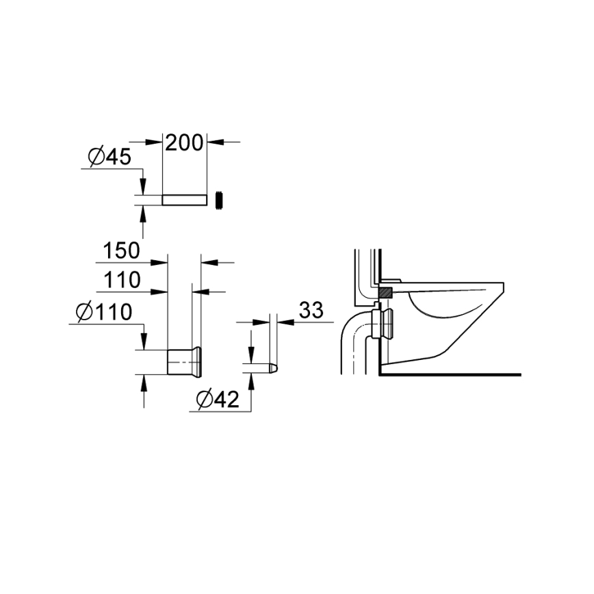 GROHE 37104K00 - комплект подводки и отвода для унитаза, чёрный