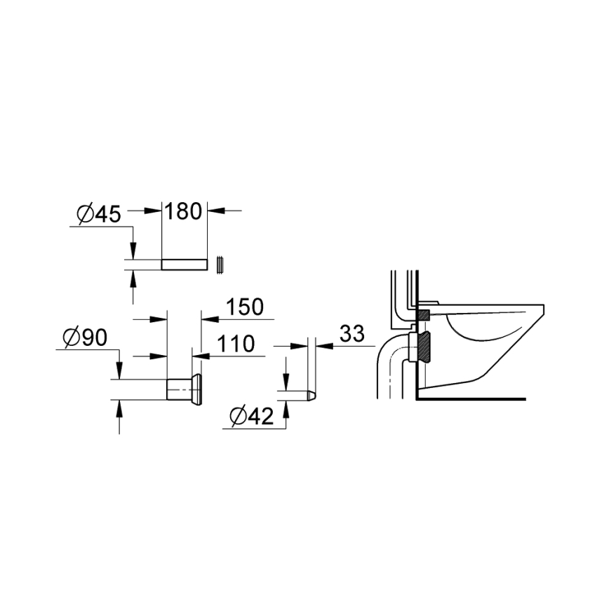 GROHE 37311K00 - Комплект підведення та відведення для унітазу, 150 мм, чорний