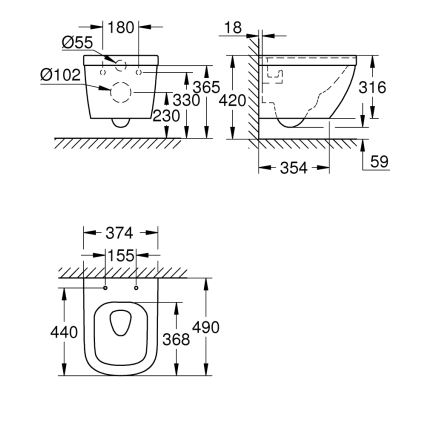 GROHE 39206000 - Подвесной унитаз EURO CERAMIC 49 см керамика/белый