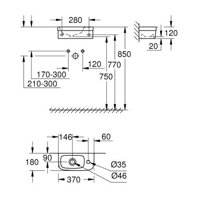 GROHE 39327000 - Умивальник BAU CERAMIC 370 × 180 мм кераміка/білий