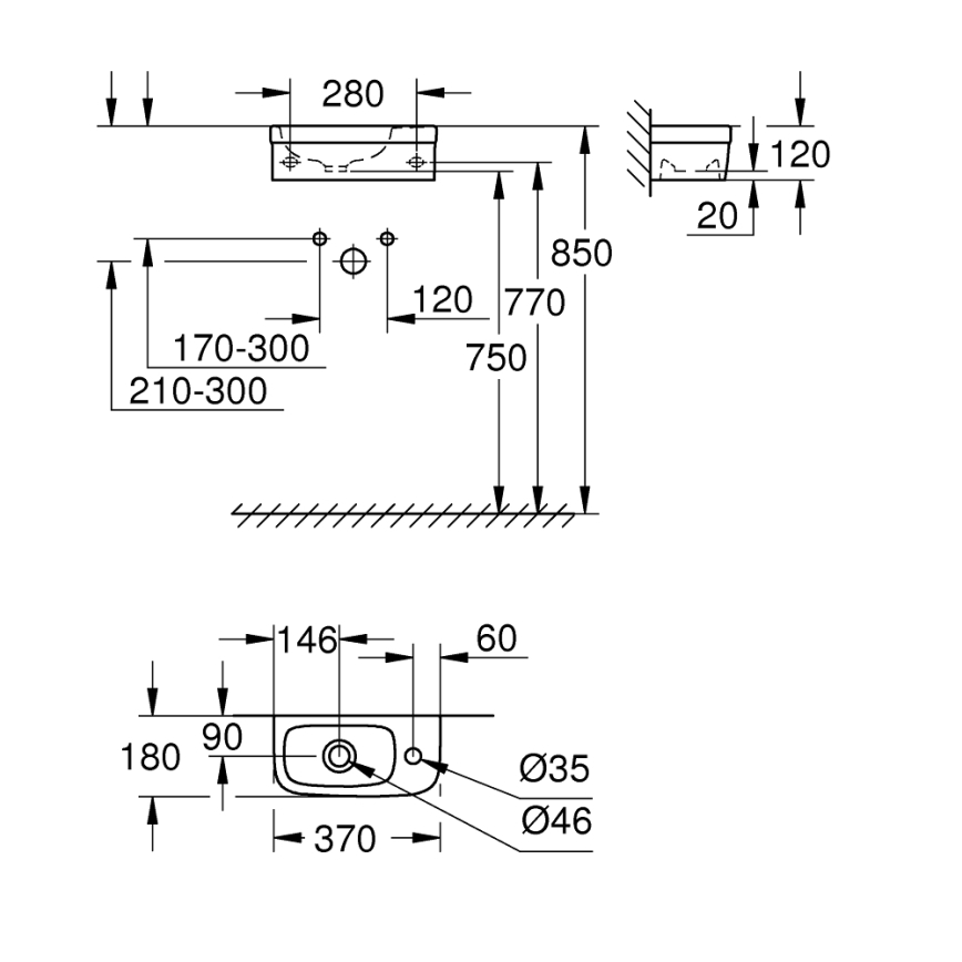 GROHE 39327000 - Умивальник BAU CERAMIC 370 × 180 мм кераміка/білий