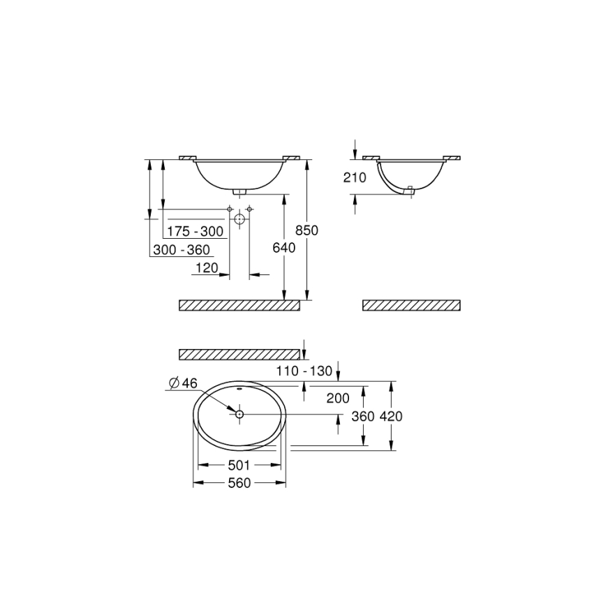 GROHE 39423000 - Встраиваемая раковина BAU CERAMIC 560 × 420 мм керамика/белая