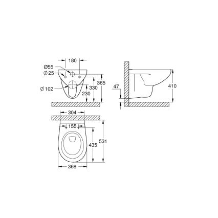 GROHE 39427000 - Подвесной унитаз BAU CERAMIC 368 x 531 mm керамика/белый