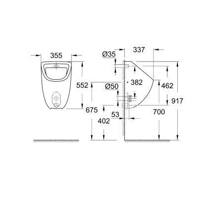 GROHE 39438000 - Пісуар BAU CERAMIC 337 × 355 × 552 мм кераміка/біла
