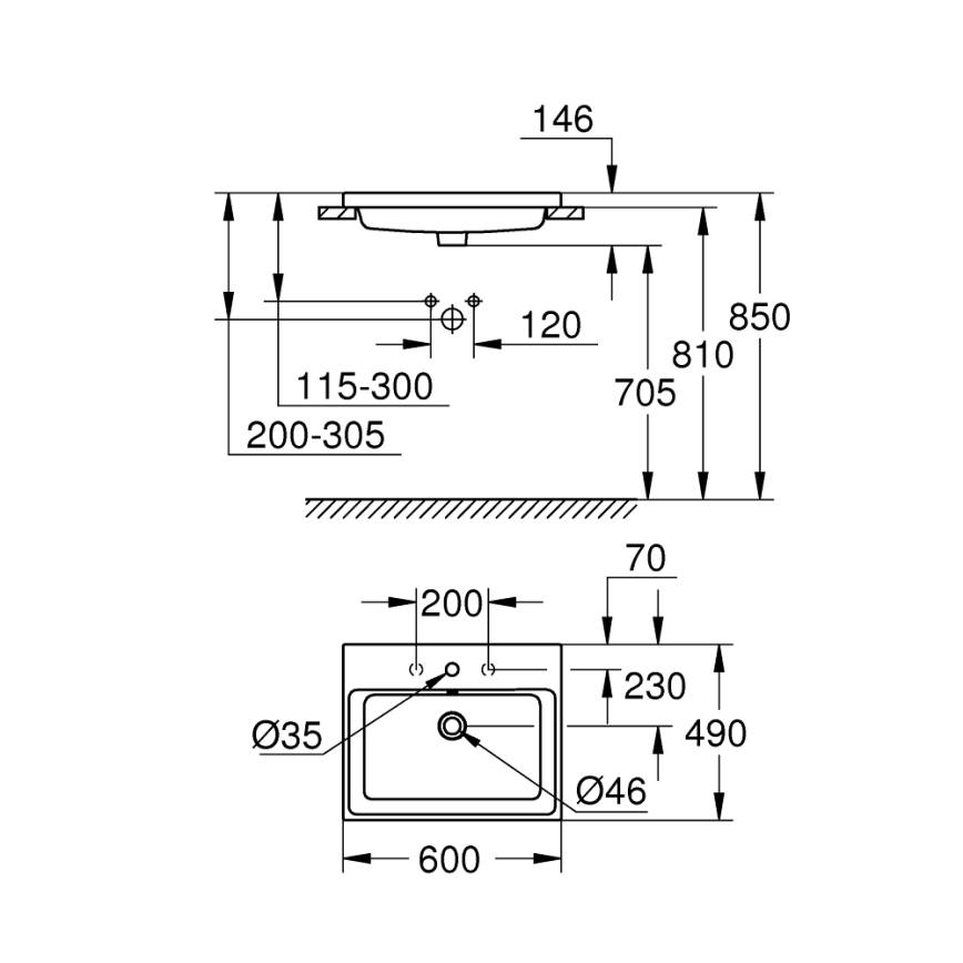 GROHE 3947900H - Раковина CUBE CERAMIC 600 × 490 mm керамика/белая