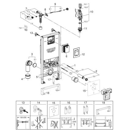 GROHE 39603000 - Комплект 3 в 1 для инсталляции WC RAPID SLX, 1,13 м, блестящий хром