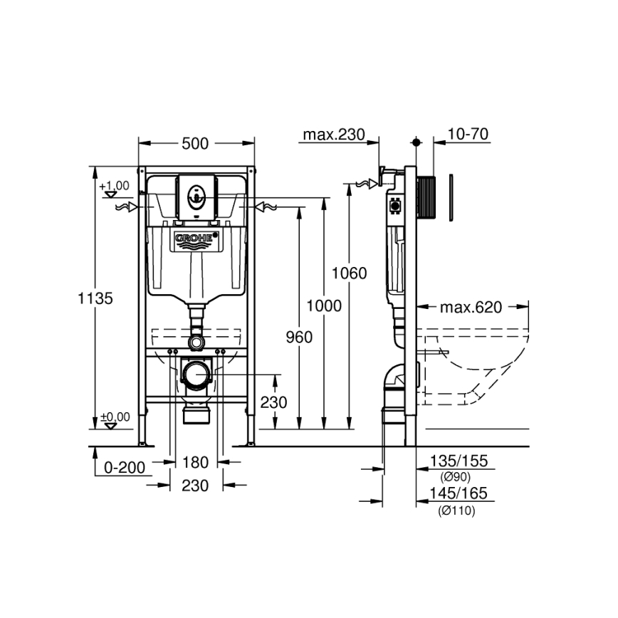GROHE 39883000 - Передстінна інсталяція SOLIDO 1,13 м, блискучий хром