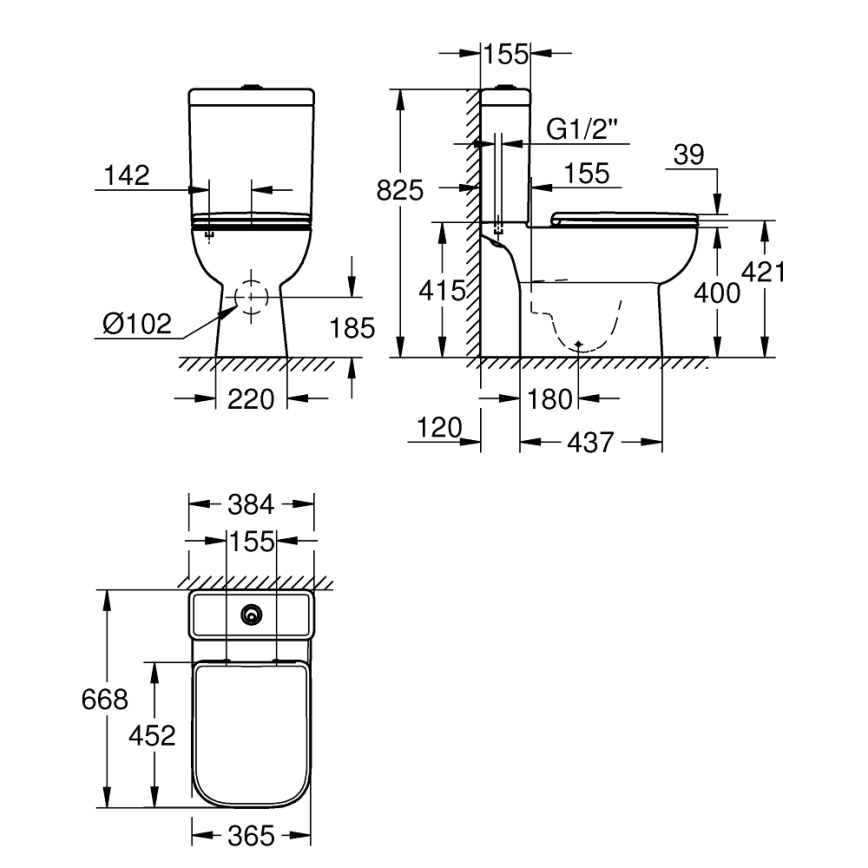 GROHE 39951000 - компакт-унитаз START EDGE 384 × 668 мм, керамика/белый