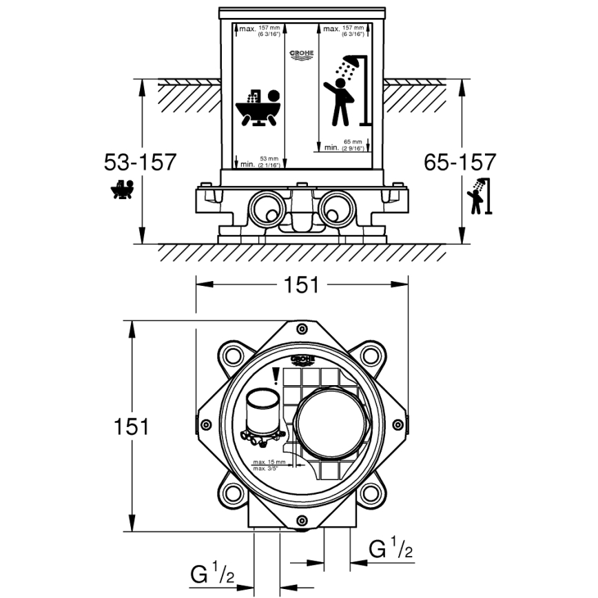GROHE 45984001 - Встраиваемый монтажный комплект DN 15 из латуни