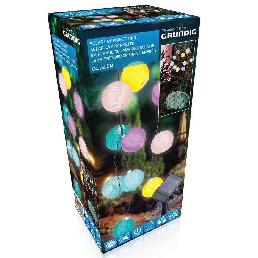 Grundig 14106 - Светодиодная солнечная гирлянда 2,4 м 10xLED/1,2В 600 мАч