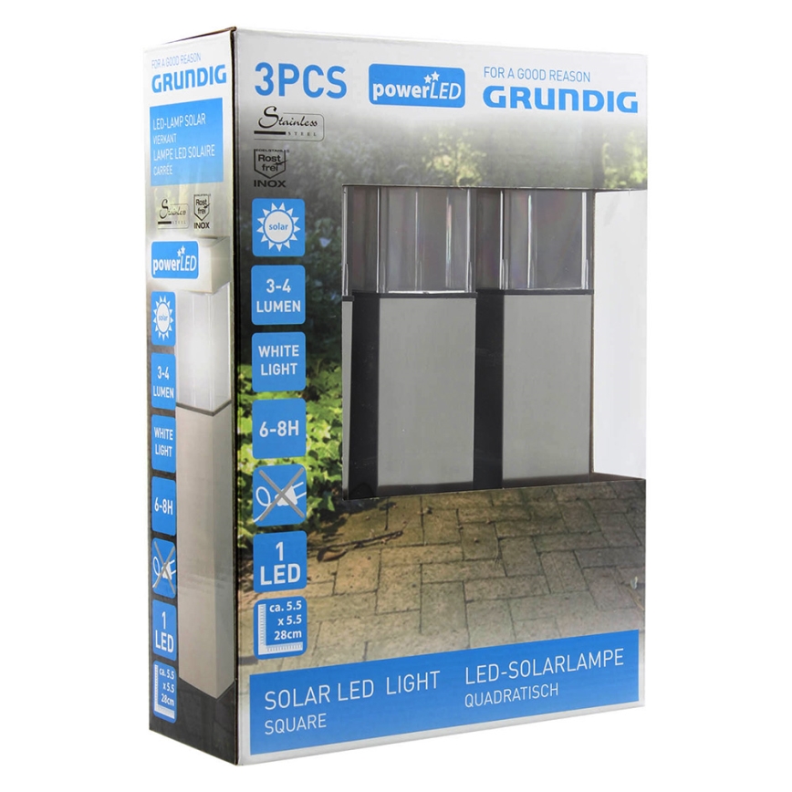 Grundig 90048 - НАБІР 3x Лампа на сонячній батареї LED/5,5x28см