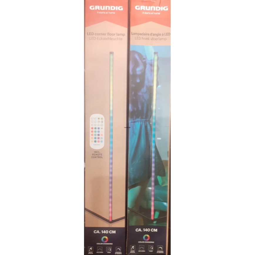 Grundig - диммируемый напольный торшер LED RGBW, 6W, 230V, с дистанционным управлением