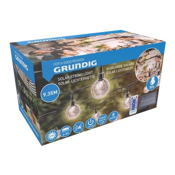 Grundig - LED гірлянда на сонячній батареї з регулюванням яскравості 50xLED/8 функцій 9,35м теплий білий + пульт дистанційного керування