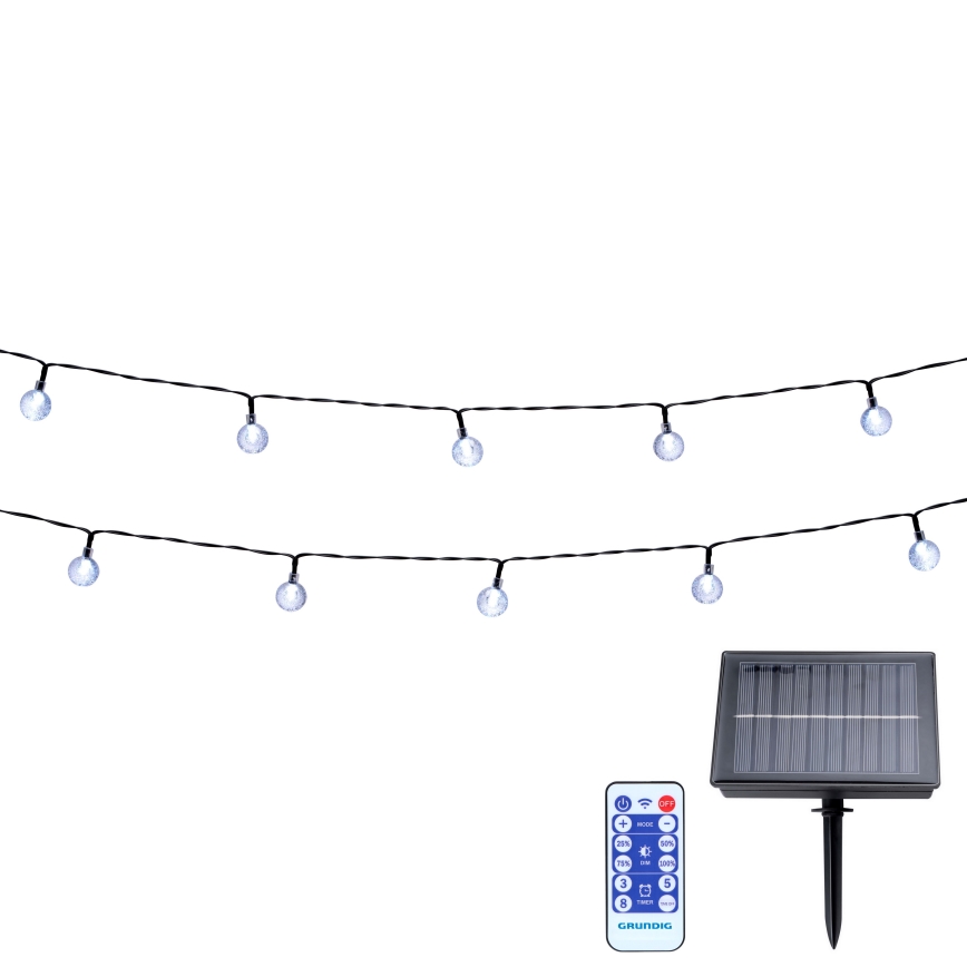 Grundig - LED гірлянда на сонячній батареї з регулюванням яскравості 50xLED/8 функцій 9,35м теплий білий + пульт дистанційного керування
