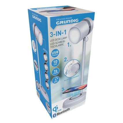 Grundig - LED-настільна лампа 3 в 1 з бездротовою зарядкою та вбудованим динаміком LED/15W/5V