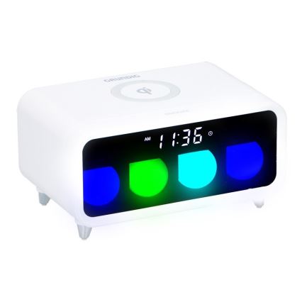 Grundig - LED Нічник з будильником та бездротовою зарядкою і регулюванням яскравості LED/5W/230V