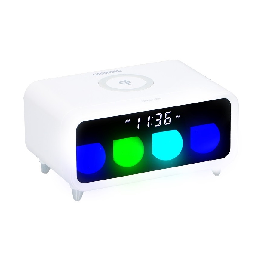 Grundig - LED Нічник з будильником та бездротовою зарядкою і регулюванням яскравості LED/5W/230V