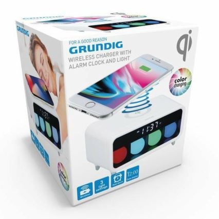 Grundig - LED Нічник з будильником та бездротовою зарядкою і регулюванням яскравості LED/5W/230V