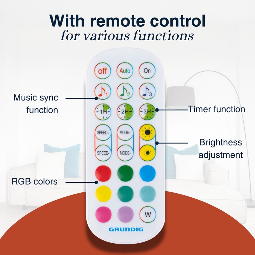 Grundig - LED RGBW торшер з регулюванням яскравості LED/6W/230V + пульт дистанційного керування