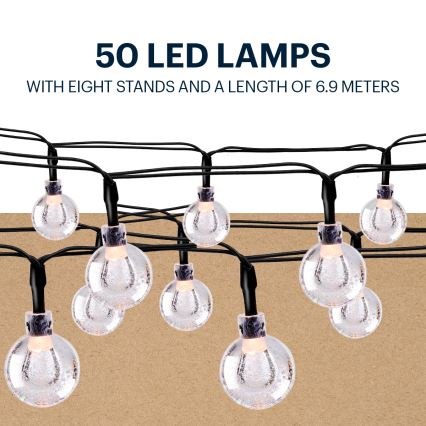 Grundig - Світлодіодний сонячний гірлянд 50xLED/8 функцій 6,9 м тепле біле світло 600 мАг