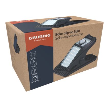 Grundig - Світильник на сонячній батареї з LED, датчиком руху та сутінків CLIP-ON LED/9W/3,7V 1500 mAh IP44