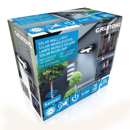 Grundig - НАБІР 2x LED сонячний настінний світильник з датчиком руху та сутінків LED/3,2V 600 mAh