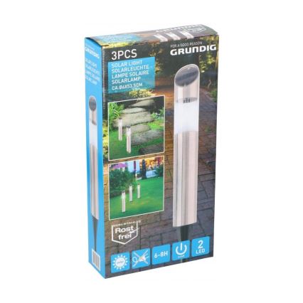 Grundig - НАБІР 3x Світлодіодний світильник на сонячній батареї 2xLED/1,2V