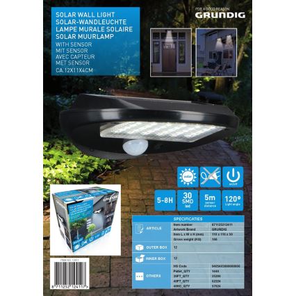 Grundig - НАБОР 2x Светодиодная настенный светильник на солнечной батарее с датчиком LED/3,2V