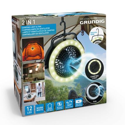 Grundig - Переносной вентилятор со светодиодной подсветкой LED/3xAA