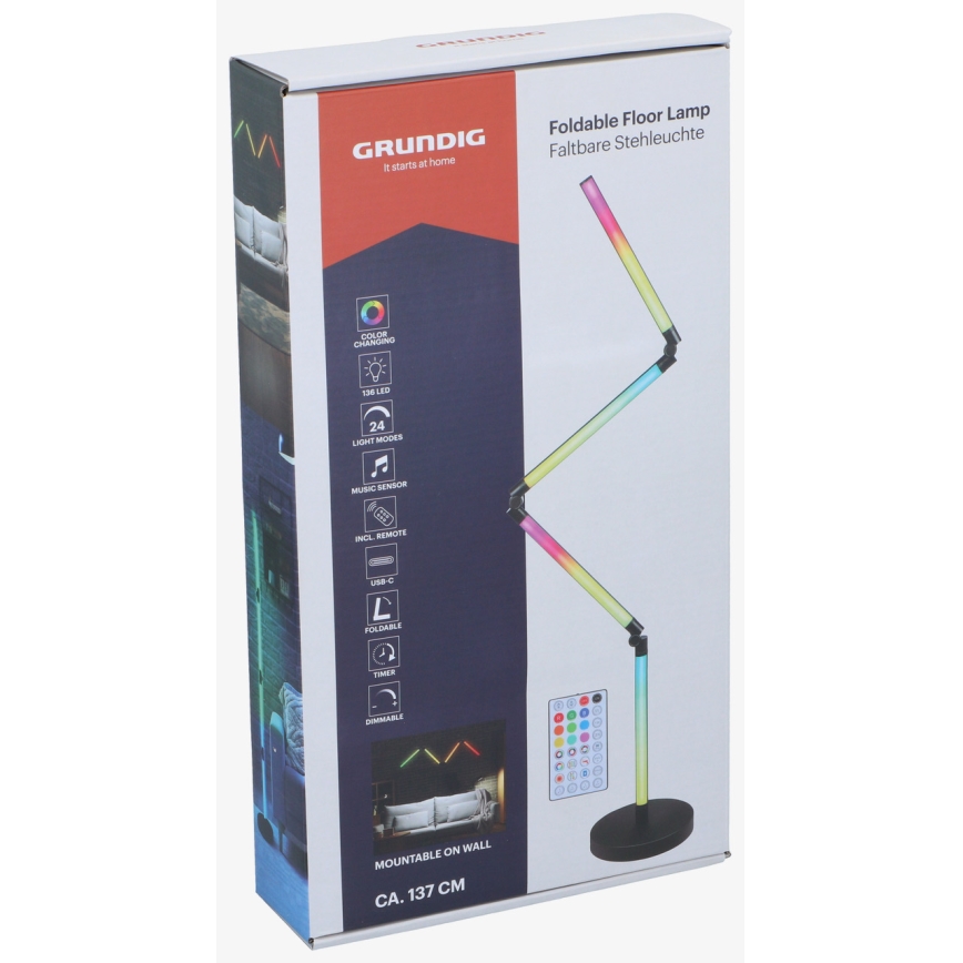 Grundig - RGB світлодіодний торшер 2 в 1 з регульованою яскравістю, 230 В + пульт дистанційного керування