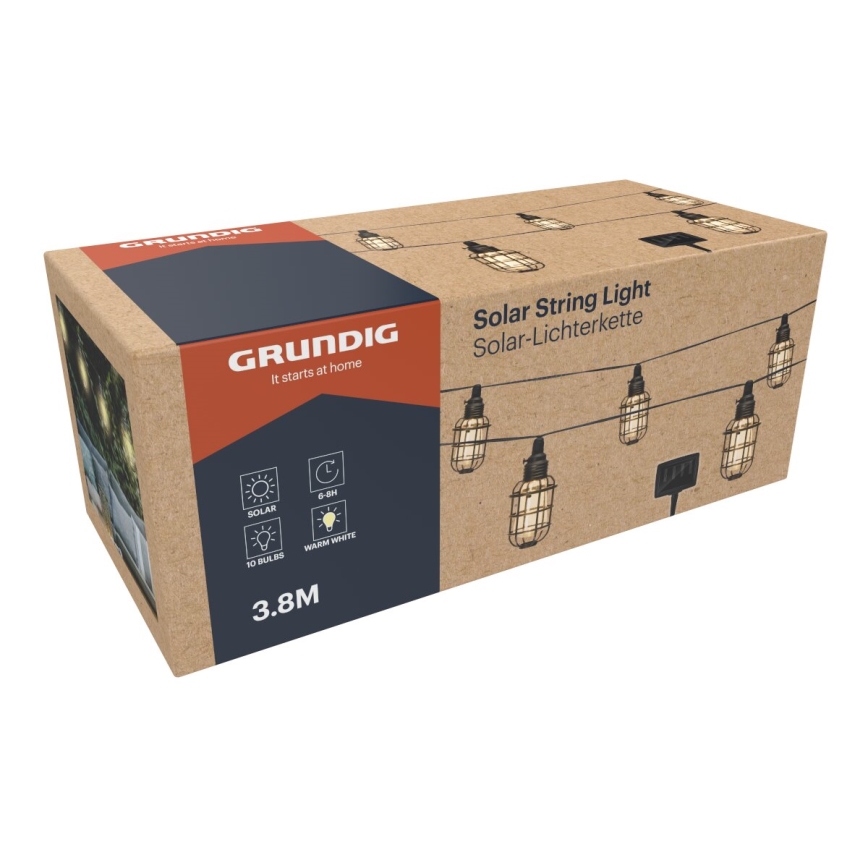Grundig - Светодиодная гирлянда на солнечной батарее 10xLED 3,8 м IP44 теплый белый