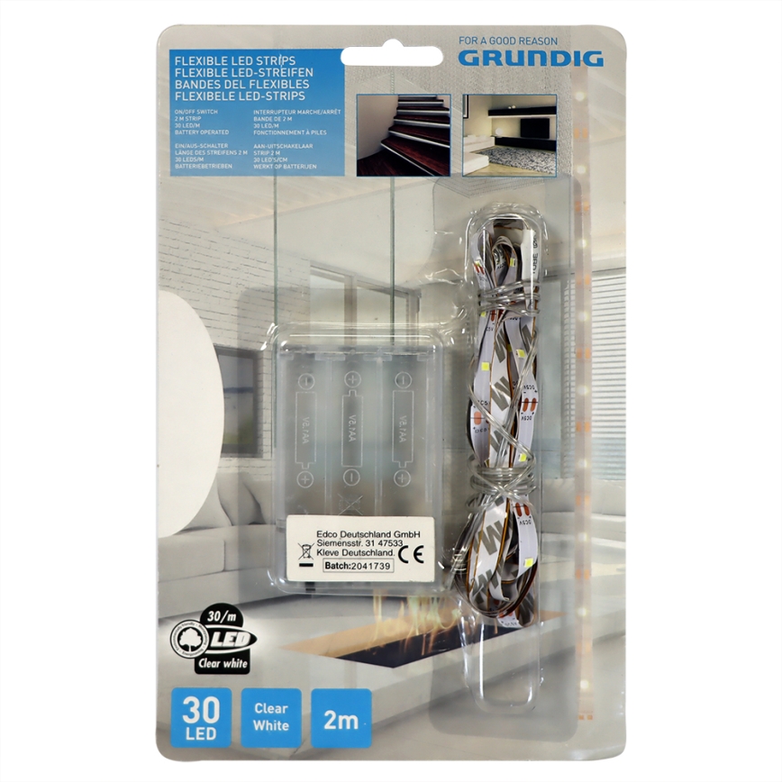 Grundig - Светодиодная лента 2 м LED/3xAA дневной белый