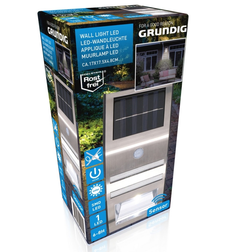 Grundig - Світлодіодний настінний світильник з датчиком на сонячній батареї 1xLED IP64