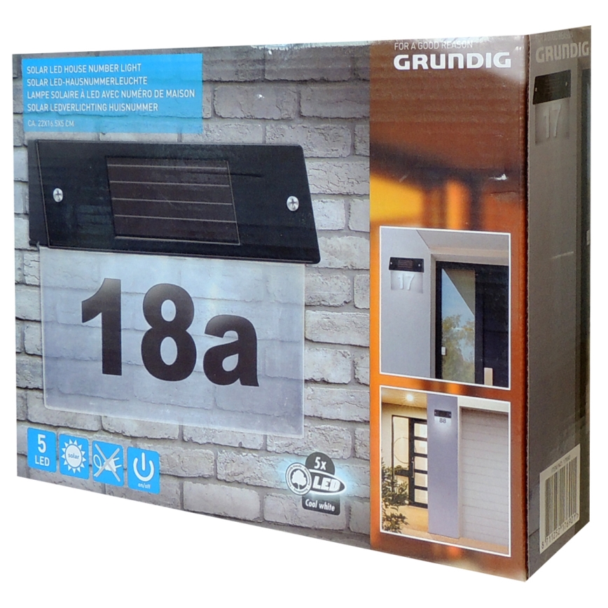 Grundig - Світлодіодний номер будинку на сонячній батареї з датчиком LED/1,2V IP44