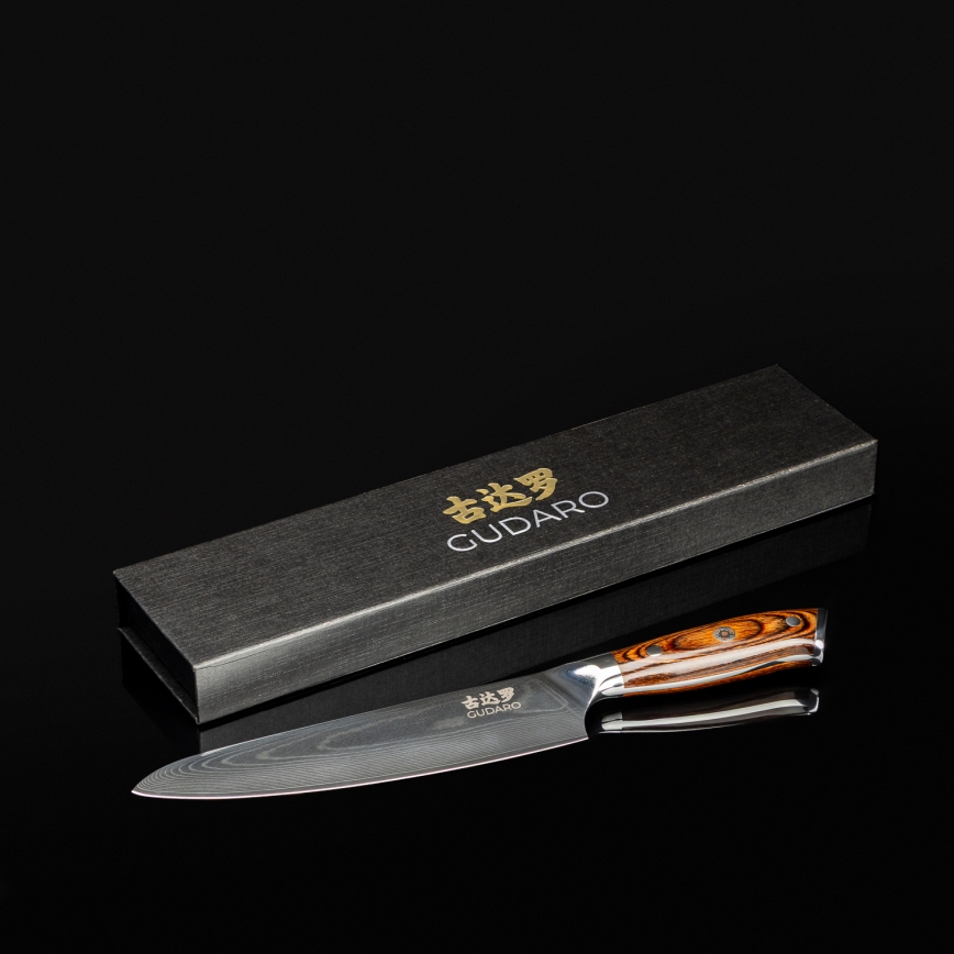 Gudaro - Дамасский шеф-нож FENG 8, 67 слоёв стали, длина 20 см