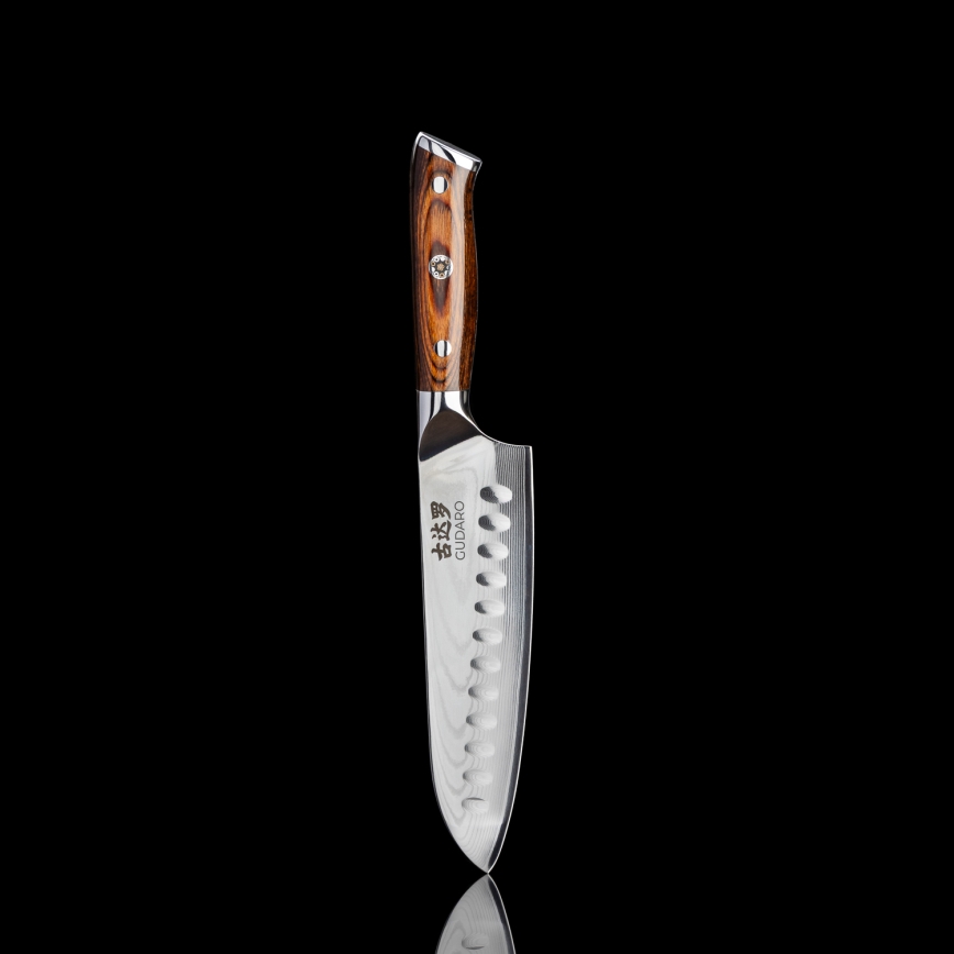 Gudaro - Дамасский кухонный нож Santoku FENG 7,5, 67 слоёв стали, длина 18 см