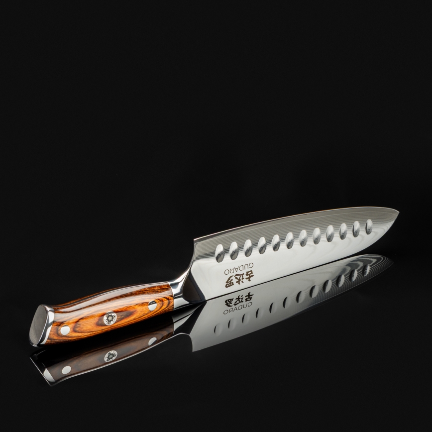 Gudaro - Дамасский кухонный нож Santoku FENG 7,5, 67 слоёв стали, длина 18 см