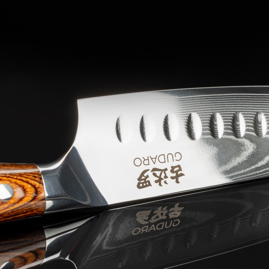 Gudaro - Дамасский кухонный нож Santoku FENG 7,5, 67 слоёв стали, длина 18 см