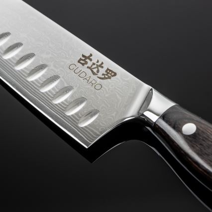 Gudaro - Дамасковый кухонный нож Santoku SHIRO 7, 67 слоев стали, длина 17,5 см